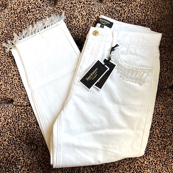 JUICY COUTURE BLACK LABEL White Fringe Embellished Boyfriend Jeans Size 26. - Picture 5 of 10